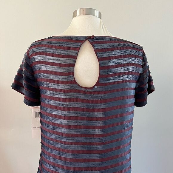 NWT French Connection Mini Dress Maroon Navy Sequin Stripes 6 - Picture 5 of 12